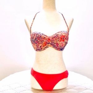 🌸Victoria’s Secret Bikini, Print Top/Solid Bottom,Size 34D/M, Pink & Orange